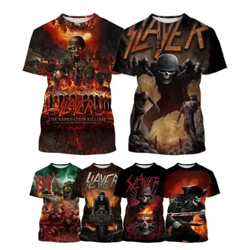 

Slayer Band T-Shirt Print T-Shirt Street Oversized Haikyuu Graphic T Shirt Hip Hop Personality Skeleton Casual Short Sleeve