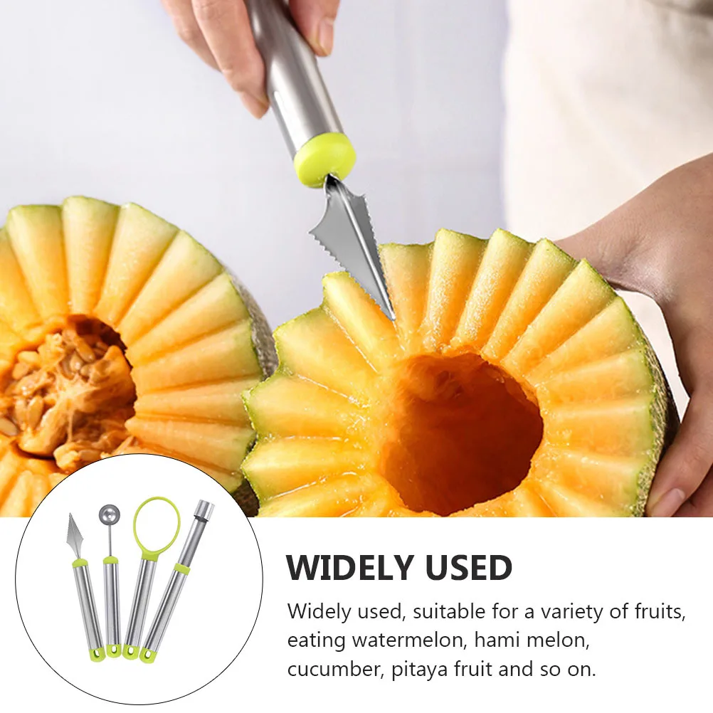 

4Pcs Fruit Ball Digger Set Stainless Steel Multi Functional Kitchen Gadget for Various Fruits Carving Cutting Coring