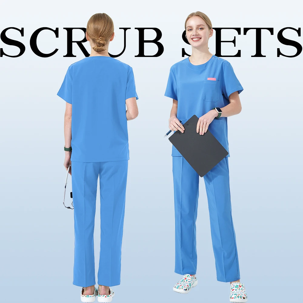 مجموعة فرك التمريض الزي الطبي المطاطي مكونة من 4 طرق ™   النساء الرجال مستشفى طبيب مشرط السريرية فرك سترة مجموعة طبيب الأسنان الطبيب البيطري البدلة