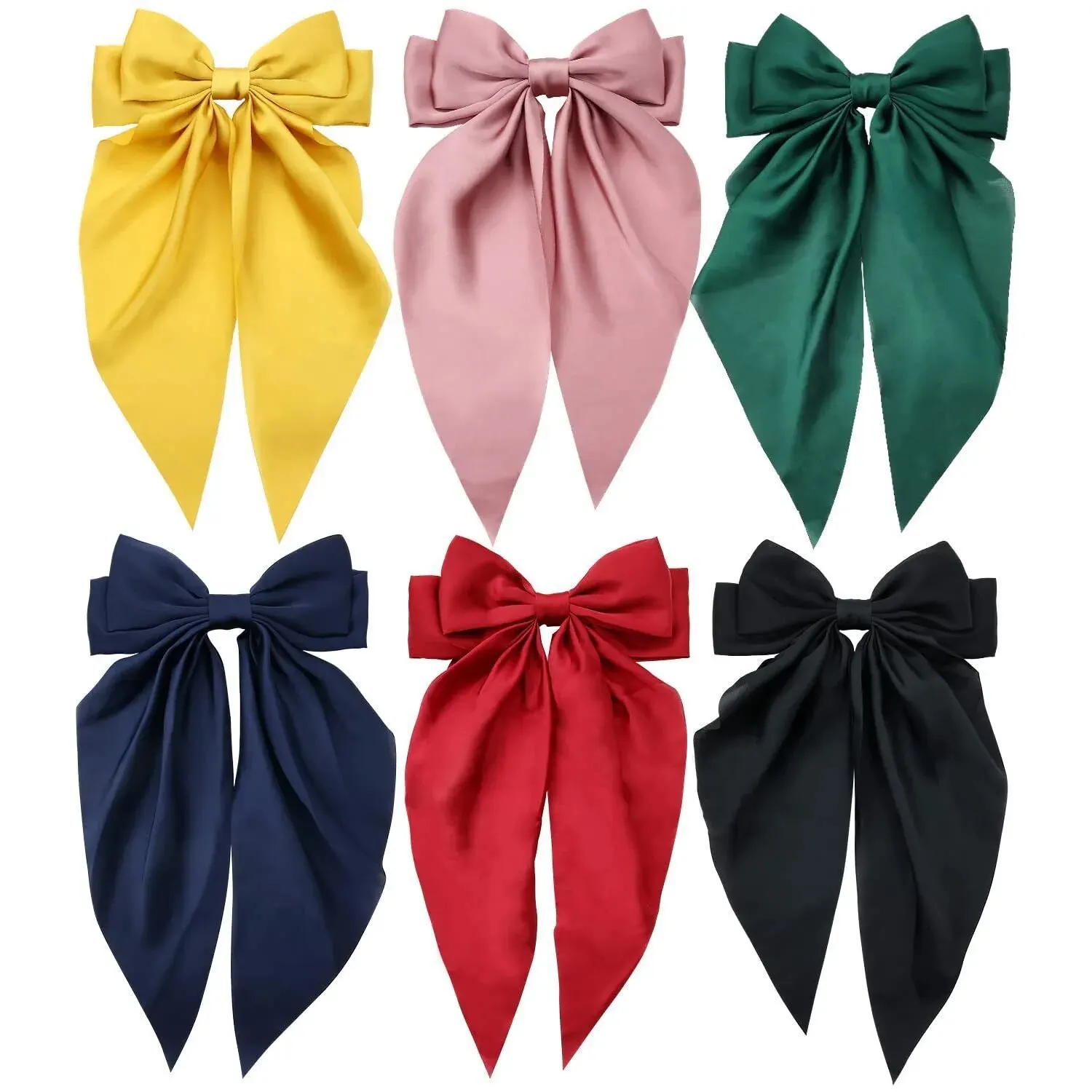 2Pcs/Set Elegant Bow Ribbon Hair Clip Women Fashion Solid Bowknot Satin Hairpin Barrettes Girls Ponytail Clip Hair Accessories