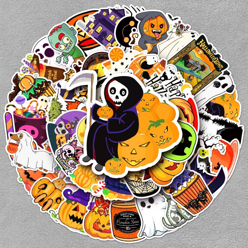 

50/30/10 шт. популярные наклейки на Хэллоуин, призрачное лицо, тыква, призрак, ужас, мультяшный чехол для мобильного телефона, украшение, водонепроницаемые наклейки