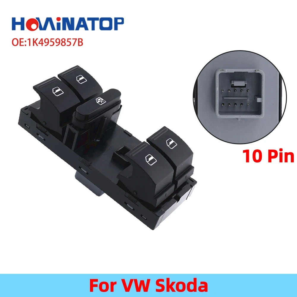 

HOWINATOP 1K4959857A 1K4959857B 10 Pin LHD Master Power Window Control Switch For VW Skoda High Quality OEM Replacement