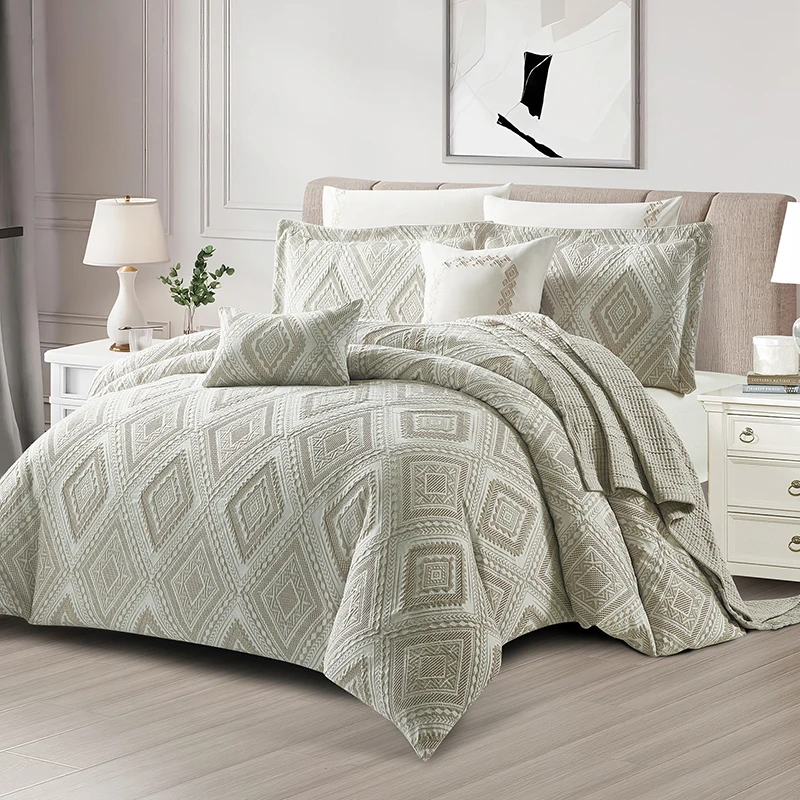 Elegant for Jacquard Comforter Set New Design Customizable Bedding in Apricot Woven Technics Plain Style