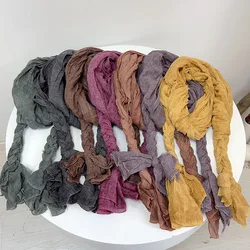 Johnature New Vintage Distressed Personality Braided Scarf Four Seasons All Match Shade And Keep Warm Solid Color Women Scarf