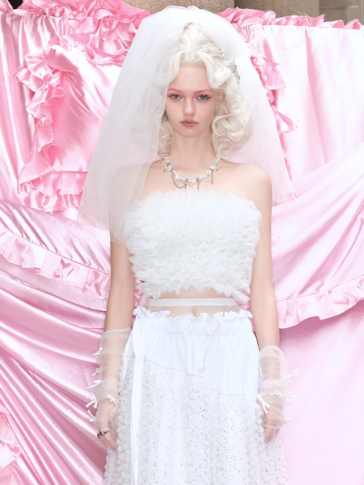 

BillionDevon Fugitive Bride Fairy Sexy Me One-oulder Tube Top Outerwear Crop Top Original Design ort Length Summer 2024