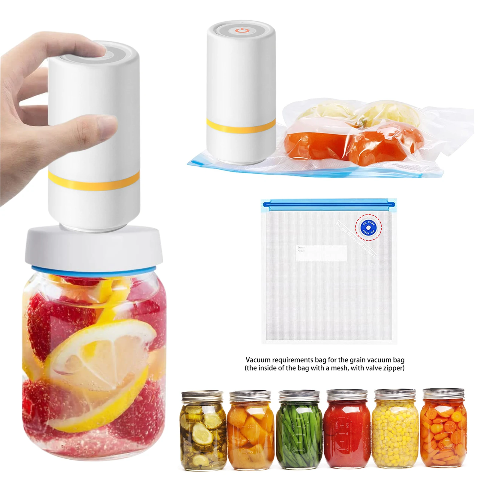 Universal Mason Jar Sealer Vacuum Kit BAP Free Vacuum Sealing Machine Food Storage Wear-Resistant for Wide Mouth Kitchen Gadgets