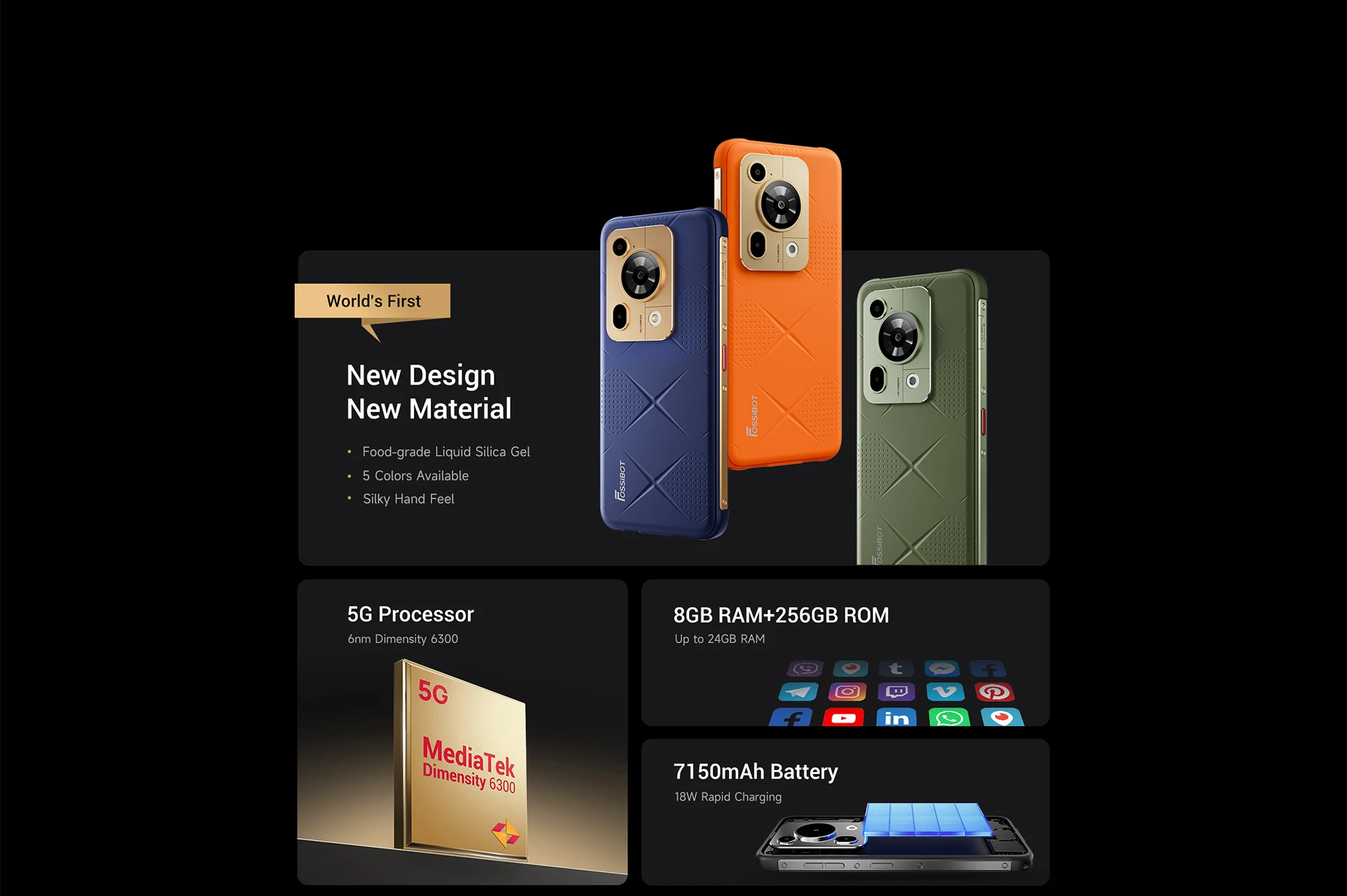 Fossibot F112 PRO, CPU: MTK6835 120Hz 6,88 pulgadas, 6,88 pulgadas HD + belleza Sharp pantalla 5G tres defensas Smartphone, 12 GB de RAM, 256 GB de ROM