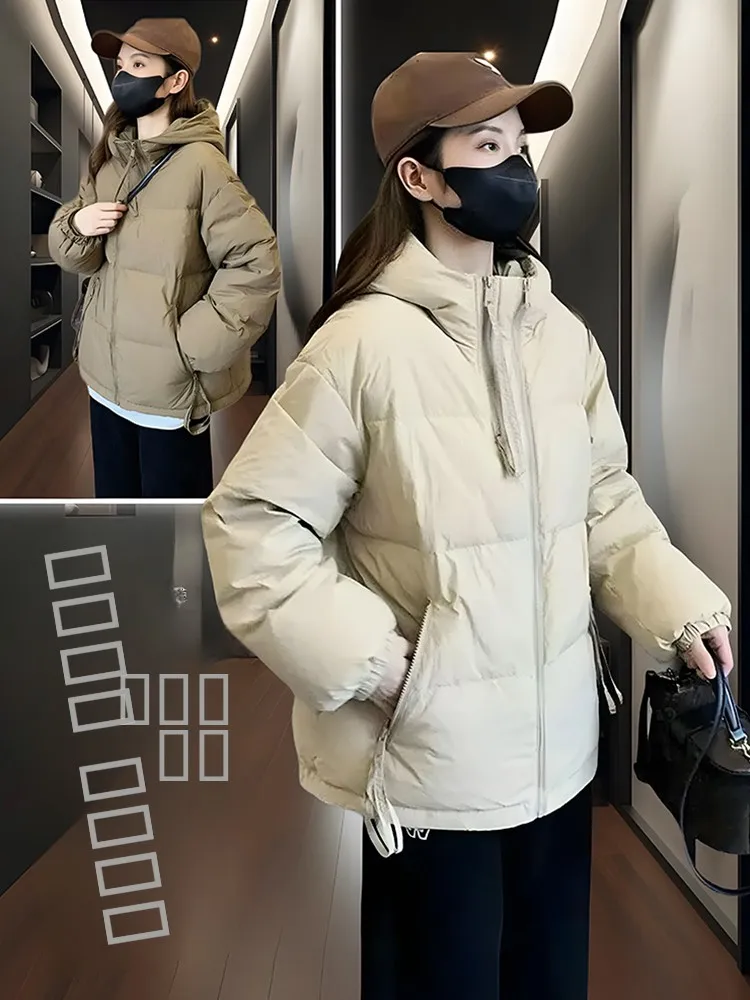 

Зимняя утепленная короткая куртка-пуховик для женщин, свободного кроя, в корейском стиле, для повседневной носки, однотонная, на молнии, из хлопка