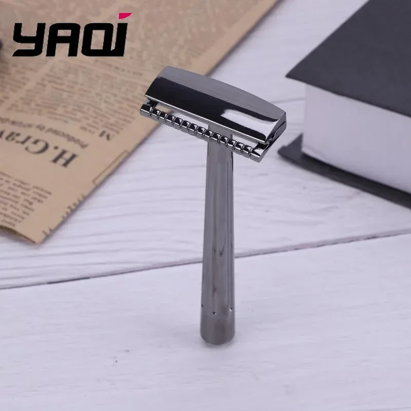 YAQI Men's Double Edge Safety Razor Gunmetal Black Chrome Finish Closed Comb Mild Shave Classic Wet Shaving Razor