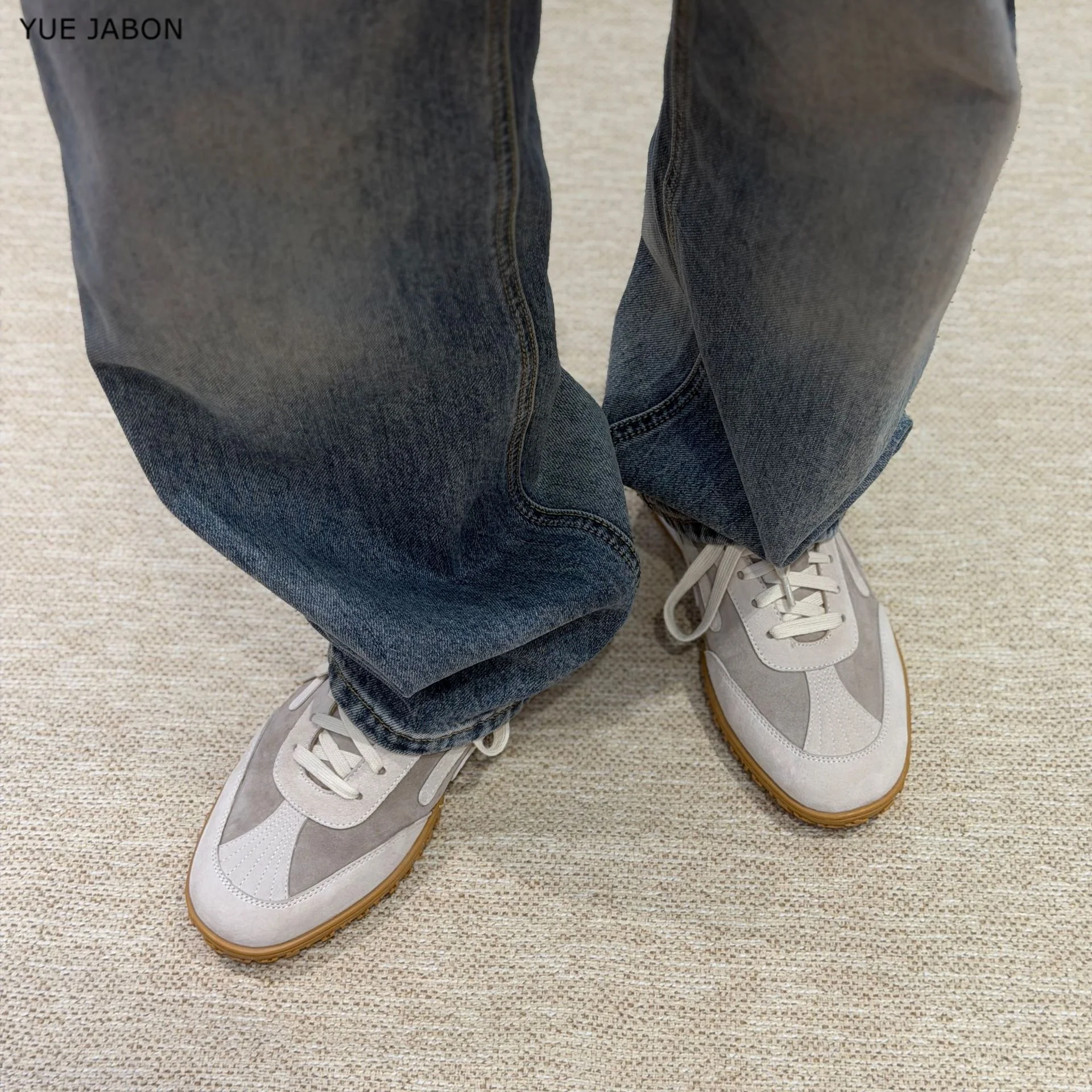 Men's Casual Breathable Patchwork Genuine Leather Shoes Low Cut Lace Up Sports Sneakers Lightweight Comfortable Autumn Shoes