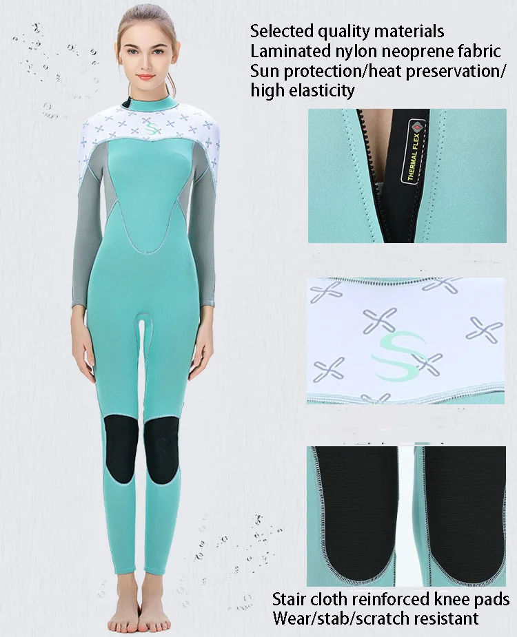 Women's One-piece 2mm Snorkeling Wetsuit Long Sleeve Diving Surf Swimming Suit Keep Warm Kayaking Neoprene Free-diving Swimwear