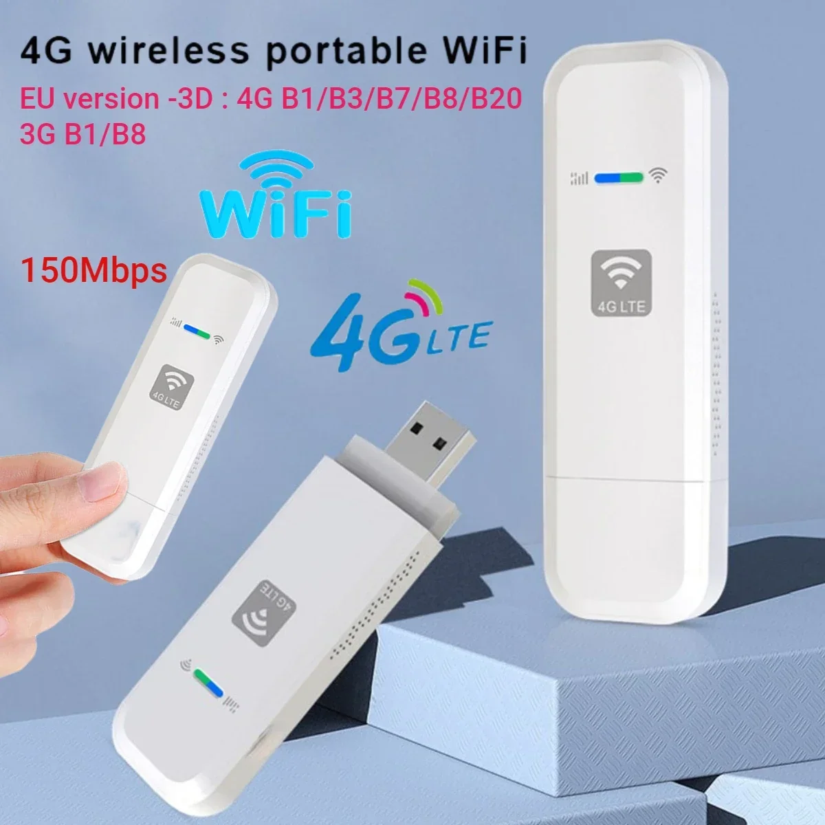 Enrutador WiFi USB 4G LTE con ranura para tarjeta SIM, módem portátil LTE USB 4G, Plug and Play, versión europea para viajes al aire libre