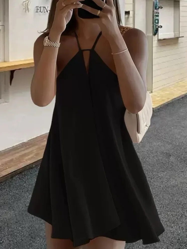 backless crisscross lace up mesh layered mini party dress Women Sexy Halter Ruffles Fashion Off Shoulder A-line Vestidos Spring Summer Chic Lady Short Dresses LowStock:43732126072883