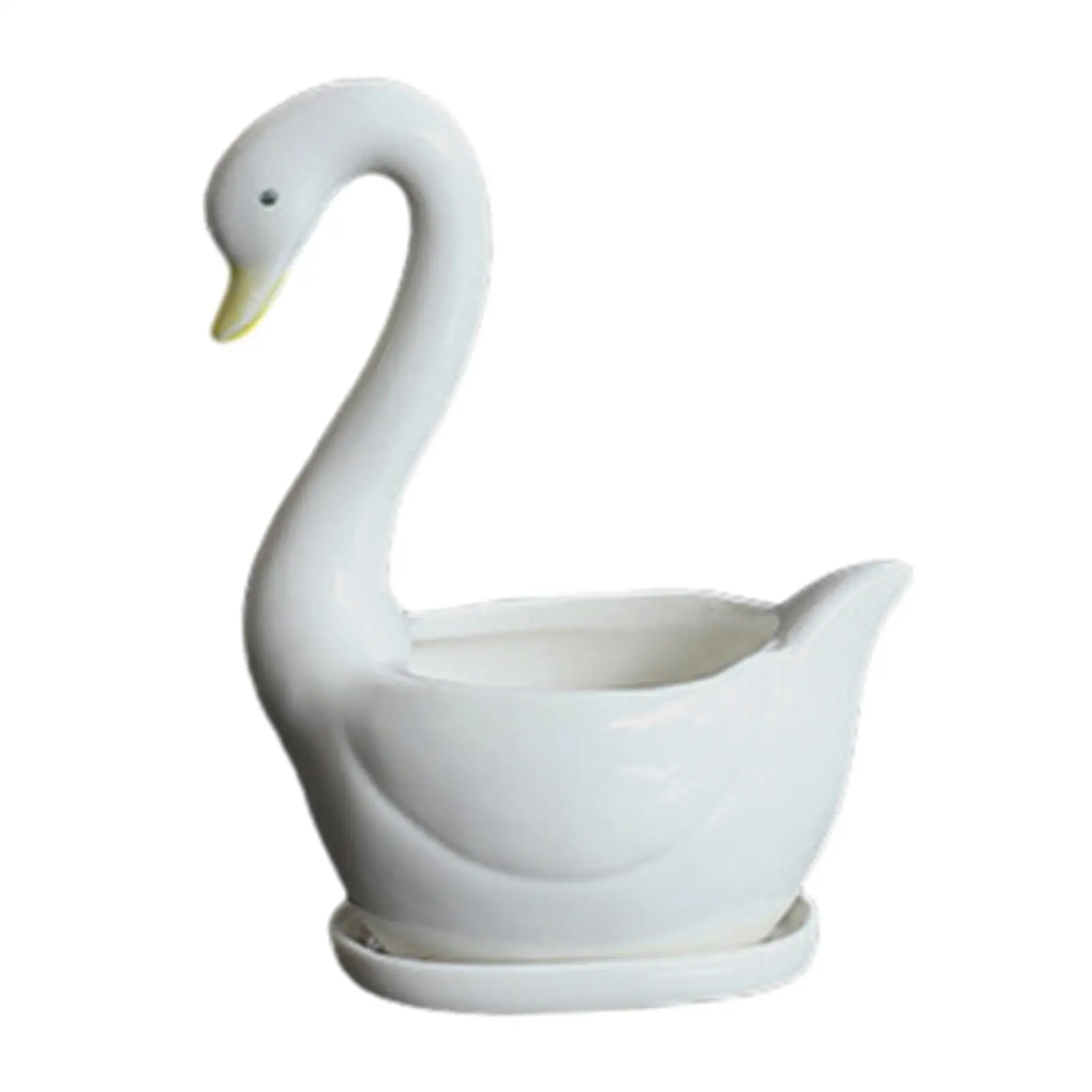 White Swan Ceramic Flower Pot Plant Pot with Drainage Hole Lovely Animal Shaped