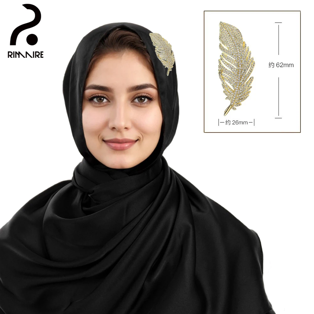 

Fashion Silk Muslim Hijab with Feather Brooch High Quality Solid Turban Soft Ladies Headscarf Shawl Wraps Gift Wholesale RIMAIRE