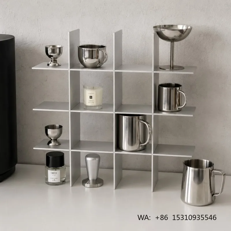 Modern Glossy Aluminum Grid Display Shelf Modular Standing Type Organizer for Desktop Home Decor Storage Rack