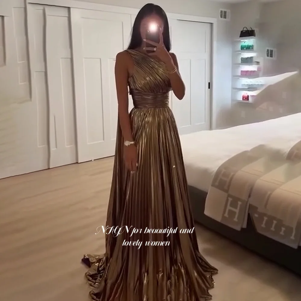 NFYN Shiny Evening Dress A Line Prom Dress One Shoulder Party Dresses for Arabic Women Satin Gala Dress Customized