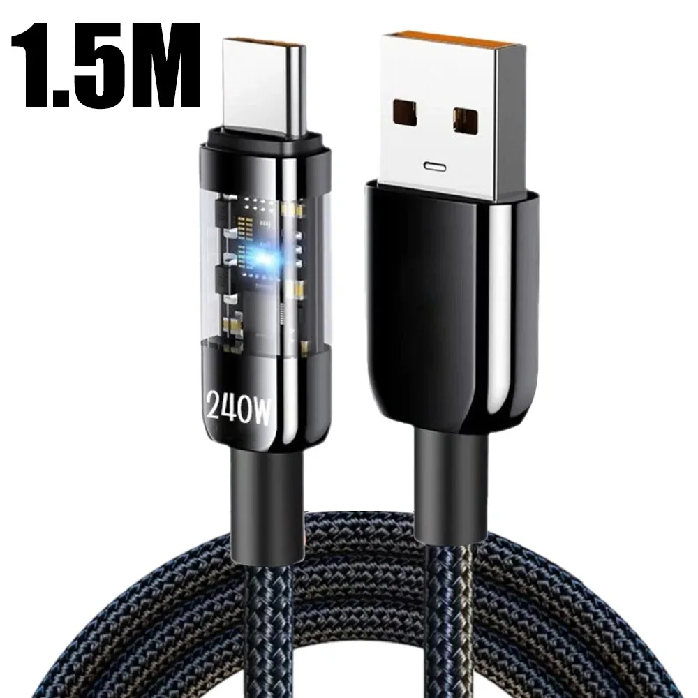 240W Typ C Telefon Schnellladedatenkabel USB PD Nylon geflochtene LED-Beleuchtung Quick Charge 3.0 Datenkabel für Samsung Xiaomi Oneplus