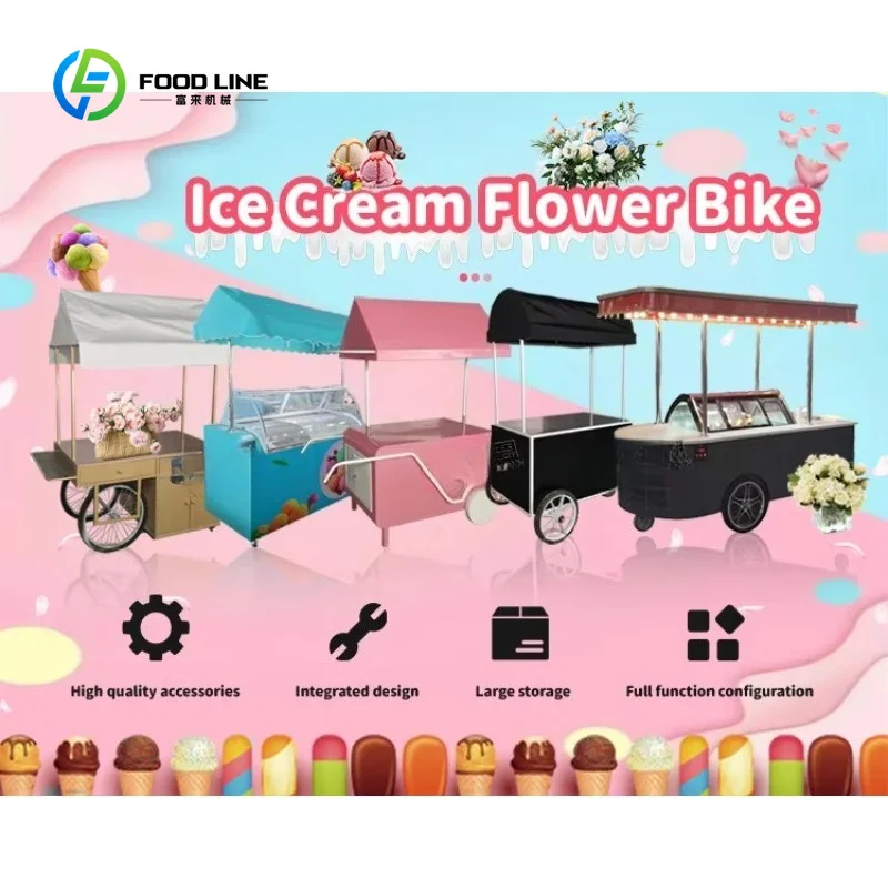 Customized Portable Ice Cream Freezer Cart Ice Cream Freezer showcase Mobile Hand Push Gelato Ice Cream Display and Selling Cart