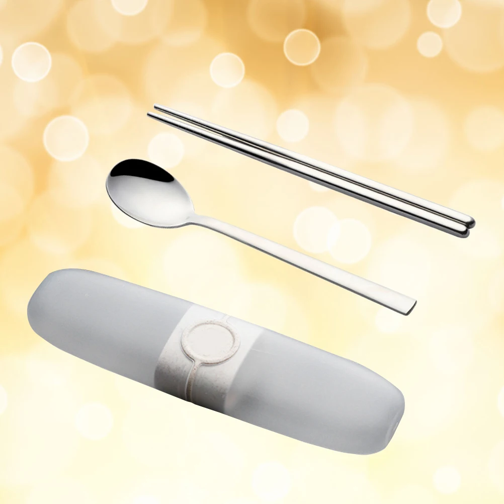 

3 Pcs Portable Cutlery Set Outdoor Tableware Camping Silverware Chopsticks Reusable Travel Stainless Steel Lunch