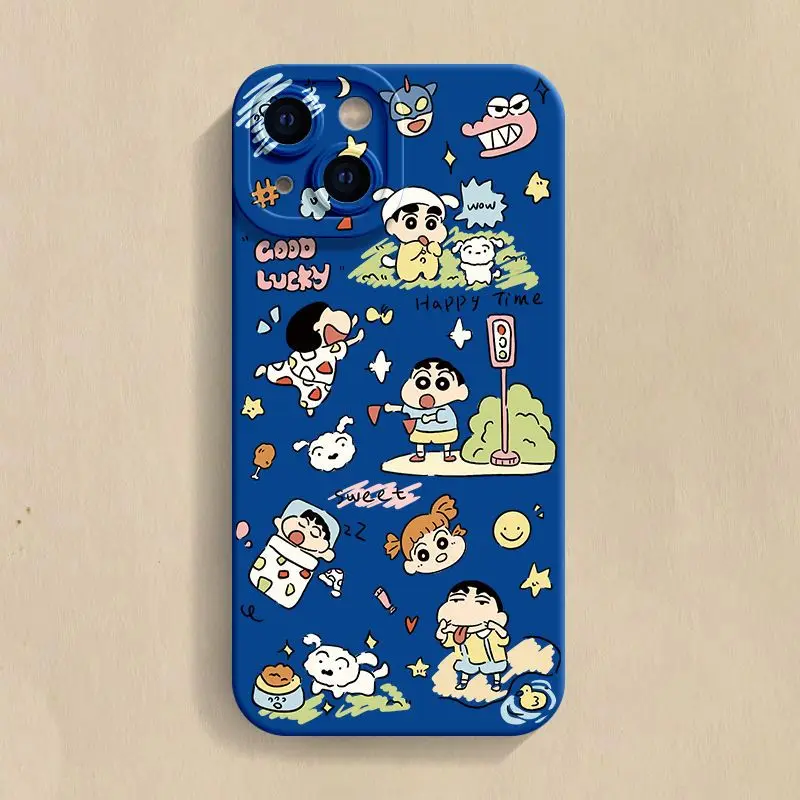 تلوين شين تشان سيليكون جراب هاتف آيفون 15 14 13 11 12 برو ماكس 16 زائد الكرتون للصدمات عدسة كاملة غطاء للحماية #5