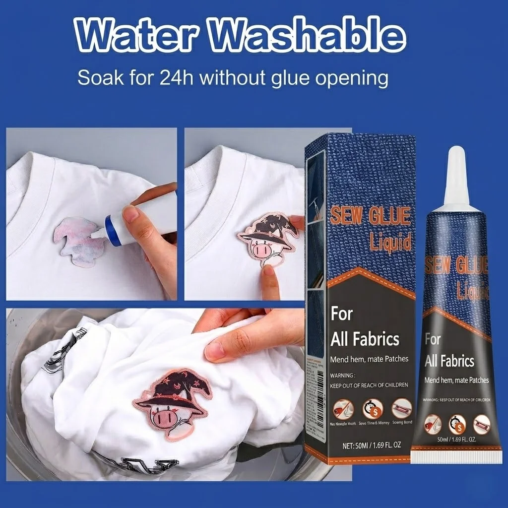 50ml Fabric Sewing Glue Fast Drying Clothes Mending Liquid Leather Repair Patches Kit With 2 Tools High Viscosity Craft Supplies view 2