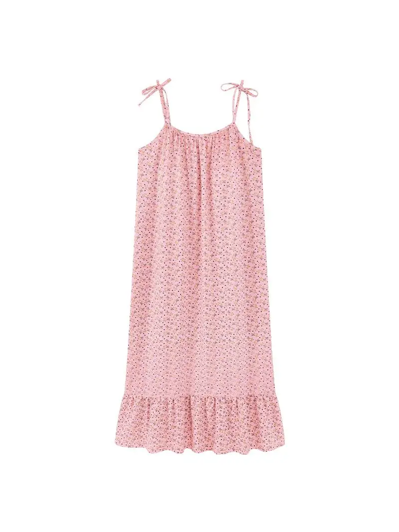 

Princ Sle Pure Cotton Summer Spwear Women's Loose Fit Strap Home Clothes Floral Print V-Ne ort Sve Nightgown