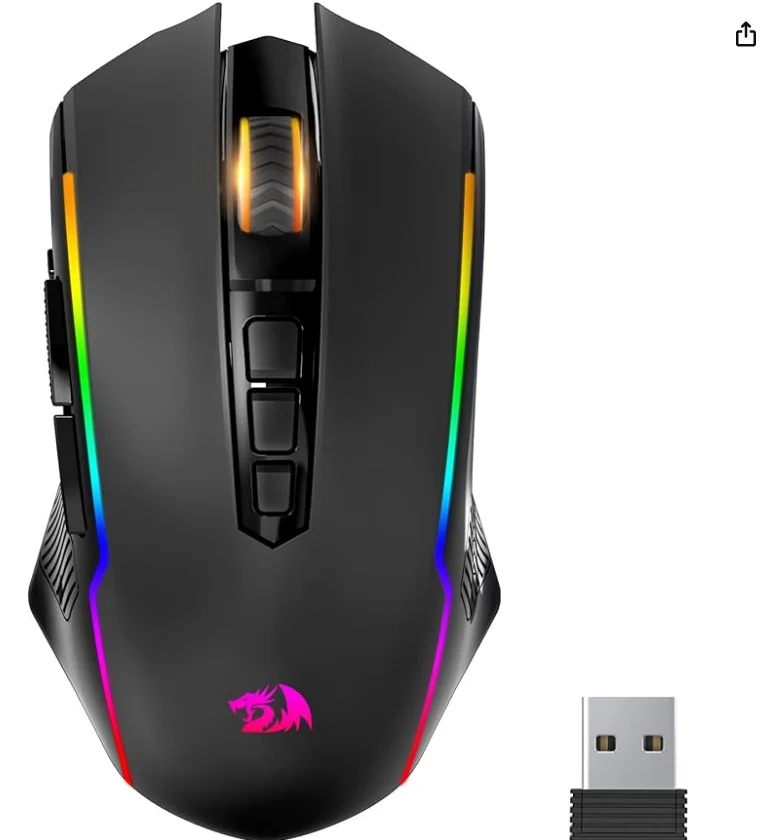 Redragon Gaming Mouse, Wireless Mouse Gaming with 8000 DPI, PC Gaming Mice with Fire Button, RGB Backlit Programmable Ergonomic