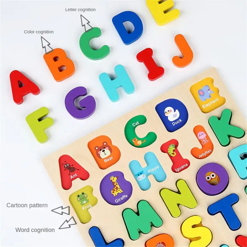 Matching Educational Wooden 3D Jigsaw Puzzle Toy Creative Montessori Interest Early Education Shape Number Letter