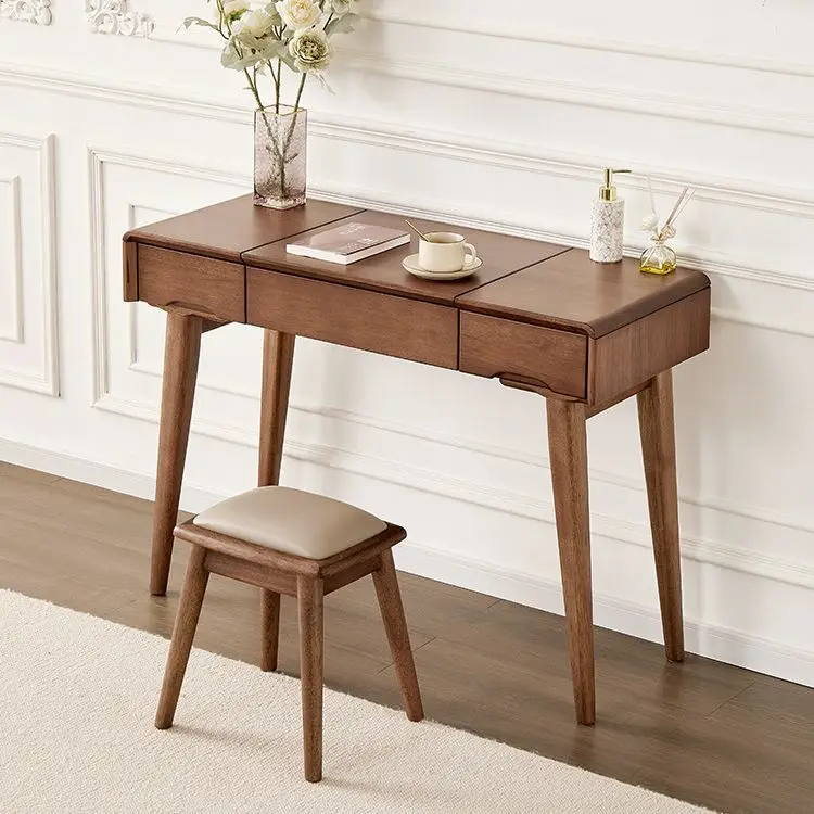 Dresser, bedroom, small apartment, black walnut dressing table, storage integrated clamshell dressing table