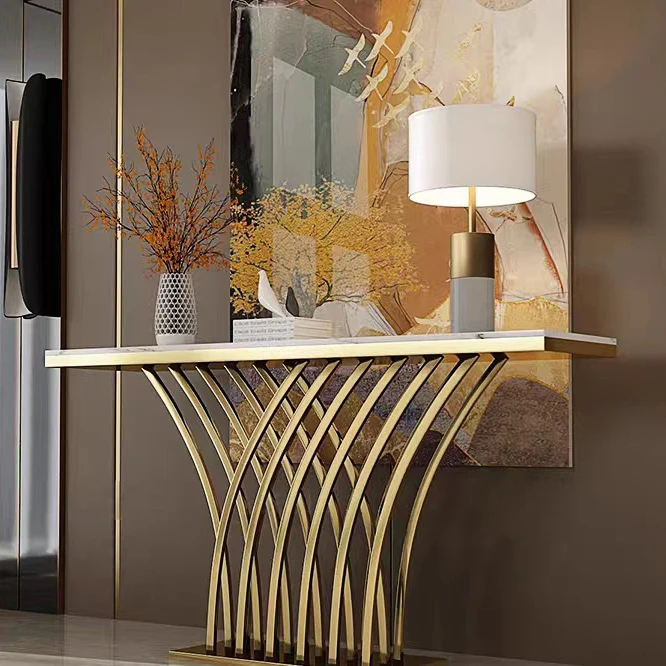 

Modern Classic Marble Top Console Table Indoor Living Room Golden Console Table Luxury Marble Top Hallway Table