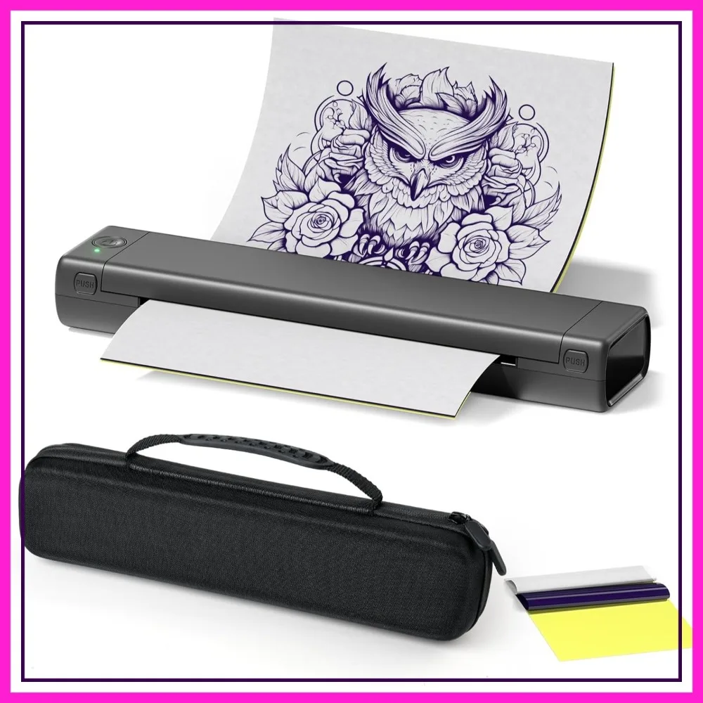 

Wireless Tattoo Stencil Printer - Bluetooth Thermal Copier with 10 Transfer Papers, Carrying Case, Compatible with Smartphone & PC