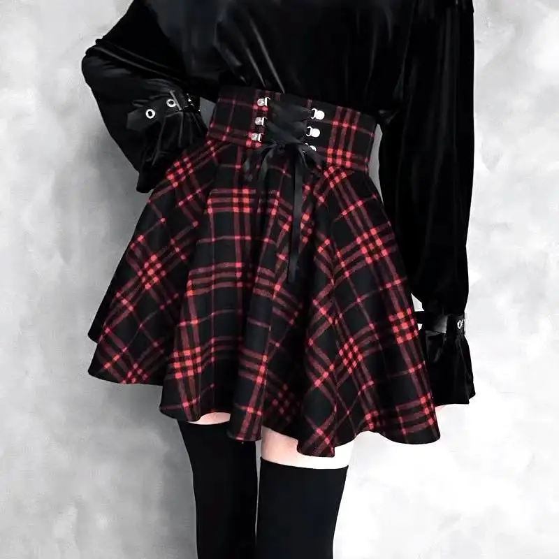 Japanese Gothic Subculture Skirt Women Sweet Fashion Pleated Plaid Skirts Spring Girl Y2k Harajuku Vintage Punk Mini Skirt New