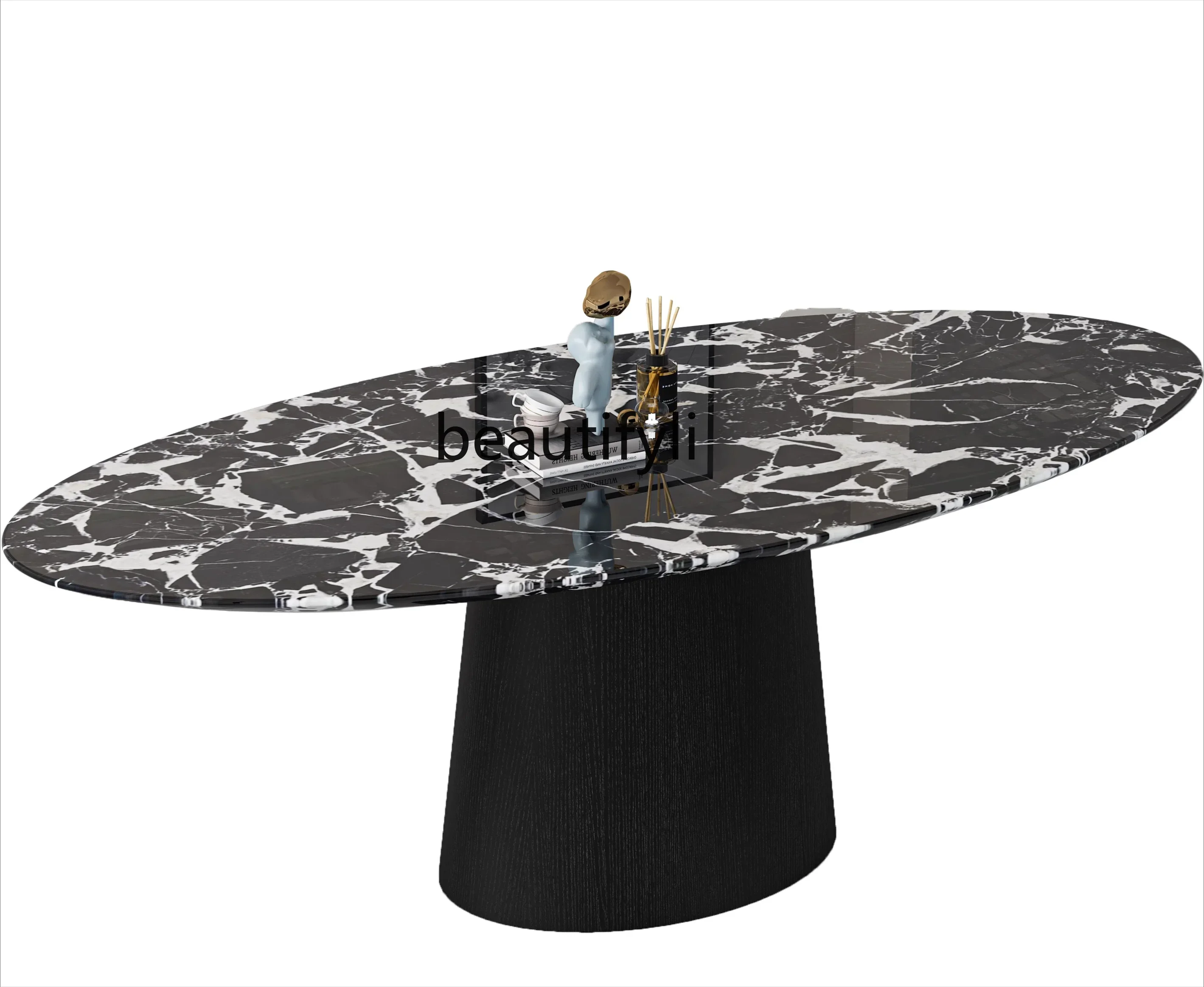 TTT Natural marble dining table oval Italian minimalist household luxury stone dining table light luxury French style
