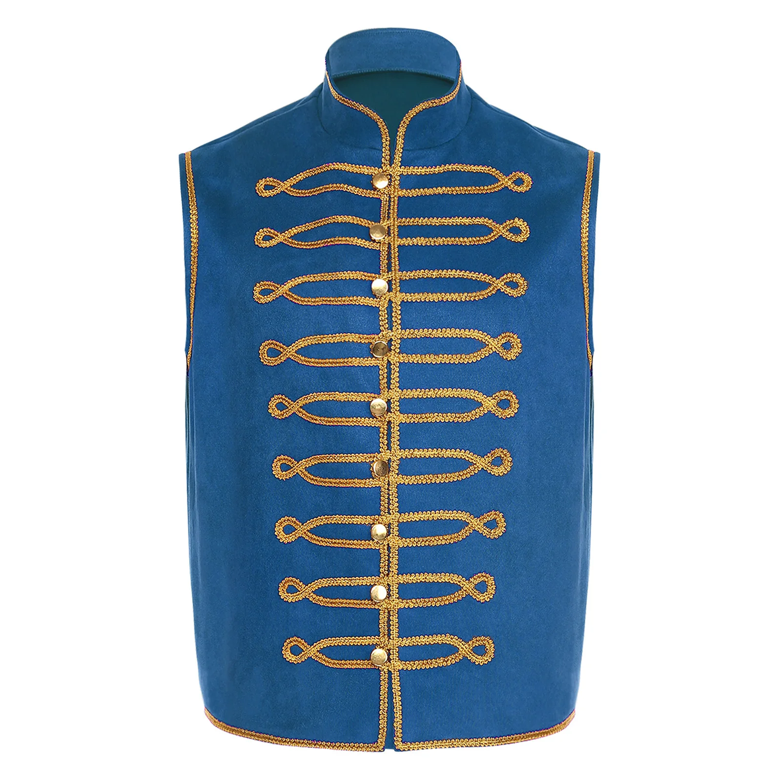 

Mens Medieval Renaissance Warriors Knight Halloween Cosplay Costume Punk Robe Shirt Tops Gold Trimming Retro Pirate Vest Tops