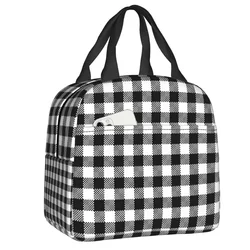 Black And White Gingham Lunch Box Women Geometric Checkered Plaid Cooler Thermal Food Insulated Lunch Bag For Work Picnic Bags