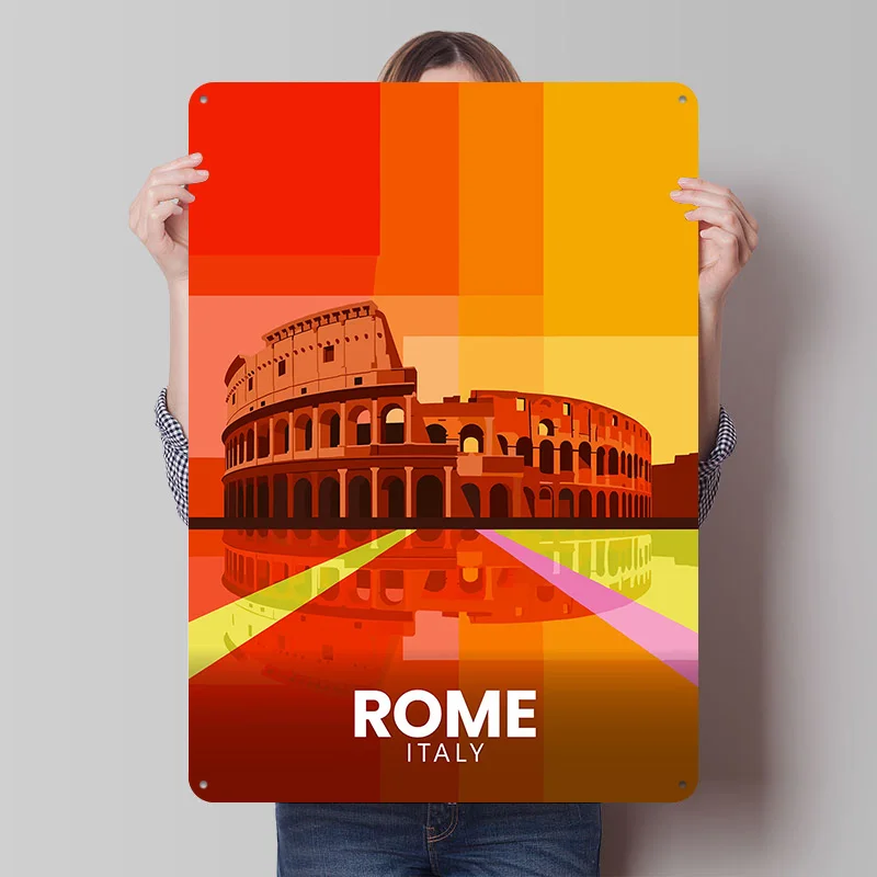 Rome Colosseum Italy Travel Printed Poster Customized Retro Wall Art Vintage Metal Tin Signs for Home Decoration Bedroom House