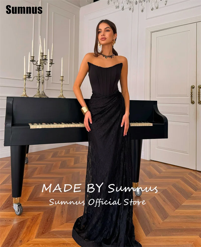 Sumnus エレガントマーメイドプロムドレス レース ボートネック プリーズ フロアレングス フォーマルドレス ノースリーブ イブニングドレス ガラ カスタマイズ