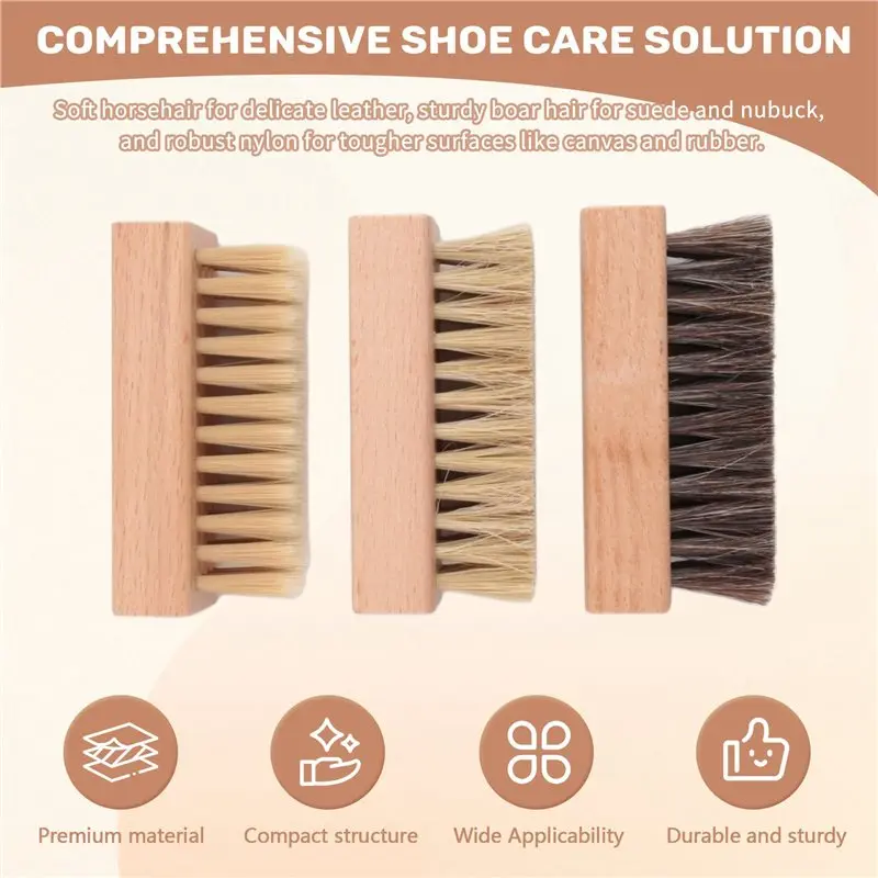 A69esmall Schuhreinigungsbürsten-Set mit 15 Bürsten mit Nylon-, Wildschwein- und Pferdehaarborsten, für Leder, Wildleder, Canvas, Textilien – Detail 6