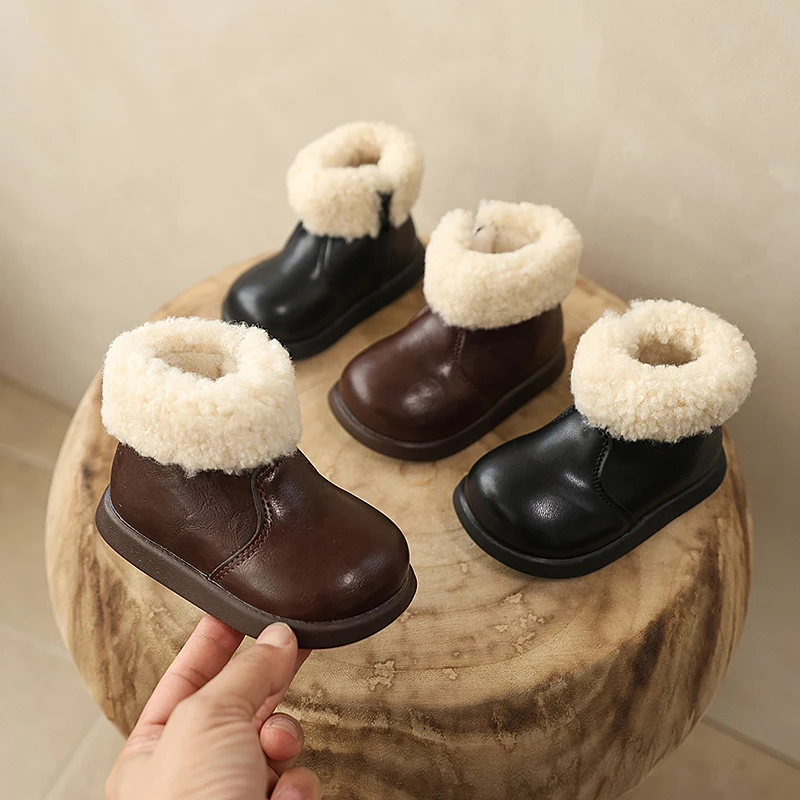 New Winter Baby Snow Boots Unisex Leather Cute Boys Girls Shoes Warm Cotton Kids Sneakers Soft Bottom Toddler Baby Shoes