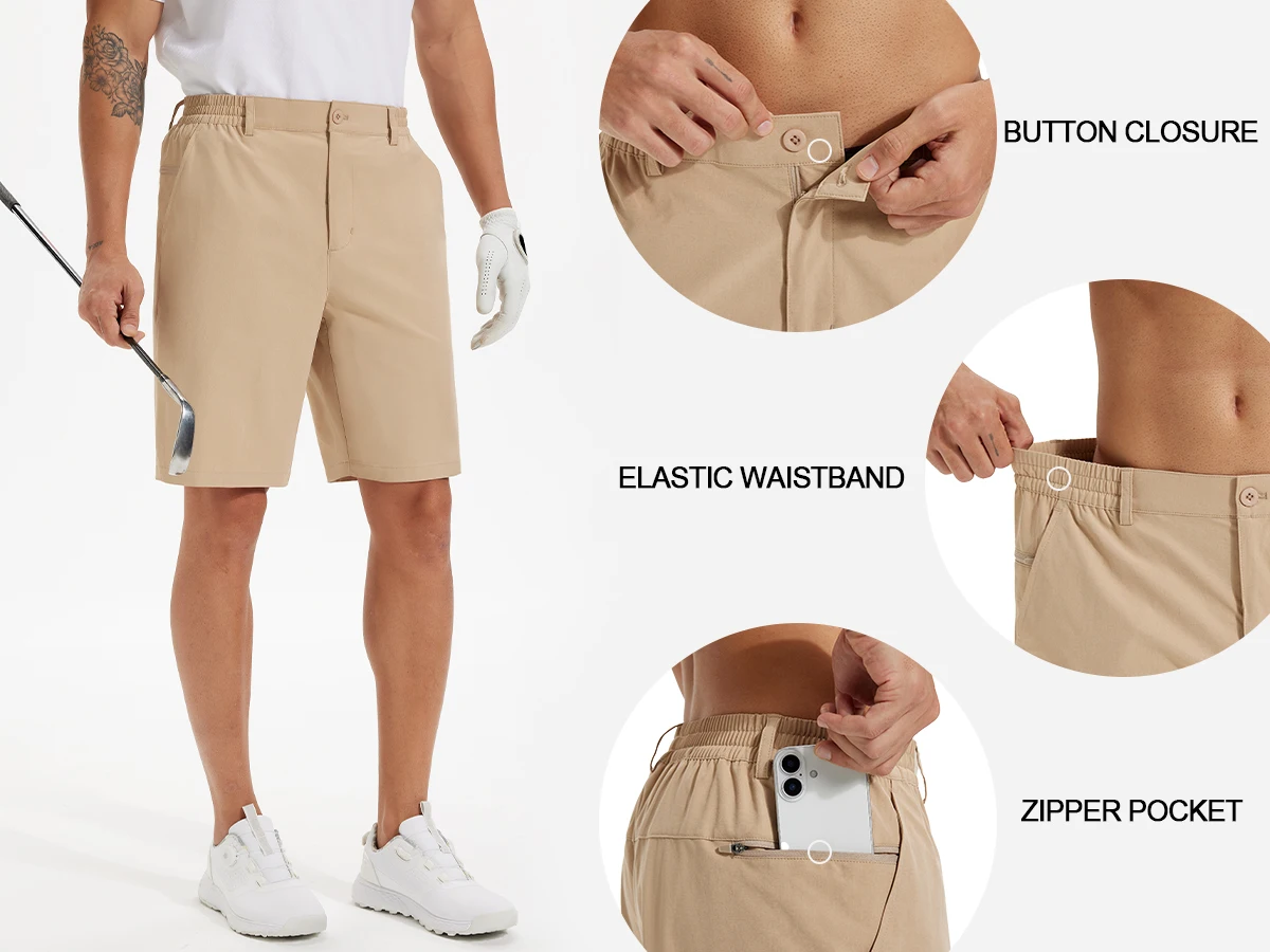 Sommer Herren Freizeitshorts Business- & Golf-Hosen, Atmungsaktive Relaxed-Fit-Shorts mit Schnellverschluss-Taschen – Detail 2