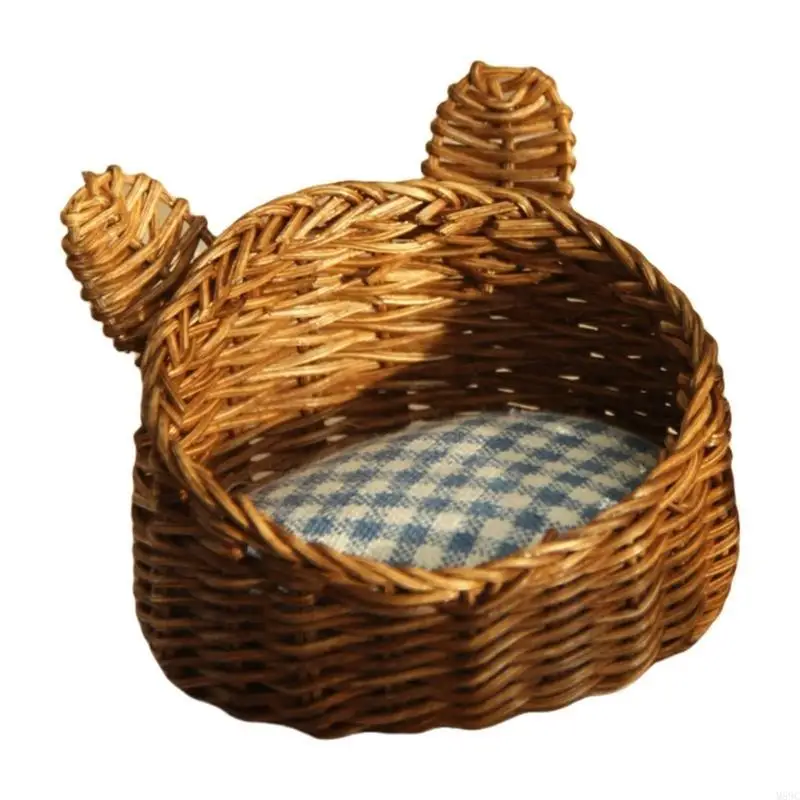 

M89C Adorable Miniature Woven Pet Bed for Dollhouses Enthusiasts Pretend Game