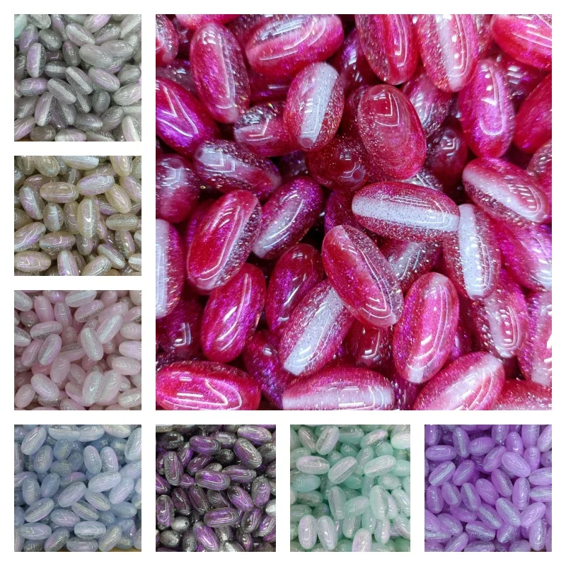 New arrived 100pcs/lot glitter effect color print geometry ovals shape resin straight hole beads diy jewelry accessory