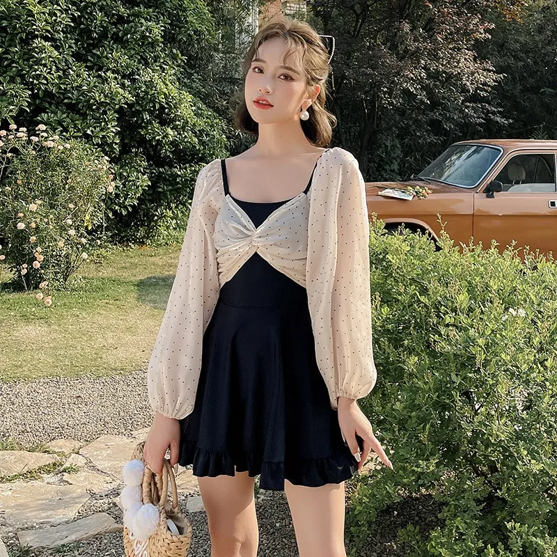 

Консервативный слитный купальник для женщин 2023 года, новинка, для термальных источников, для полных фигур, с эффектом утяжки, летний пляжный купальник-юбка