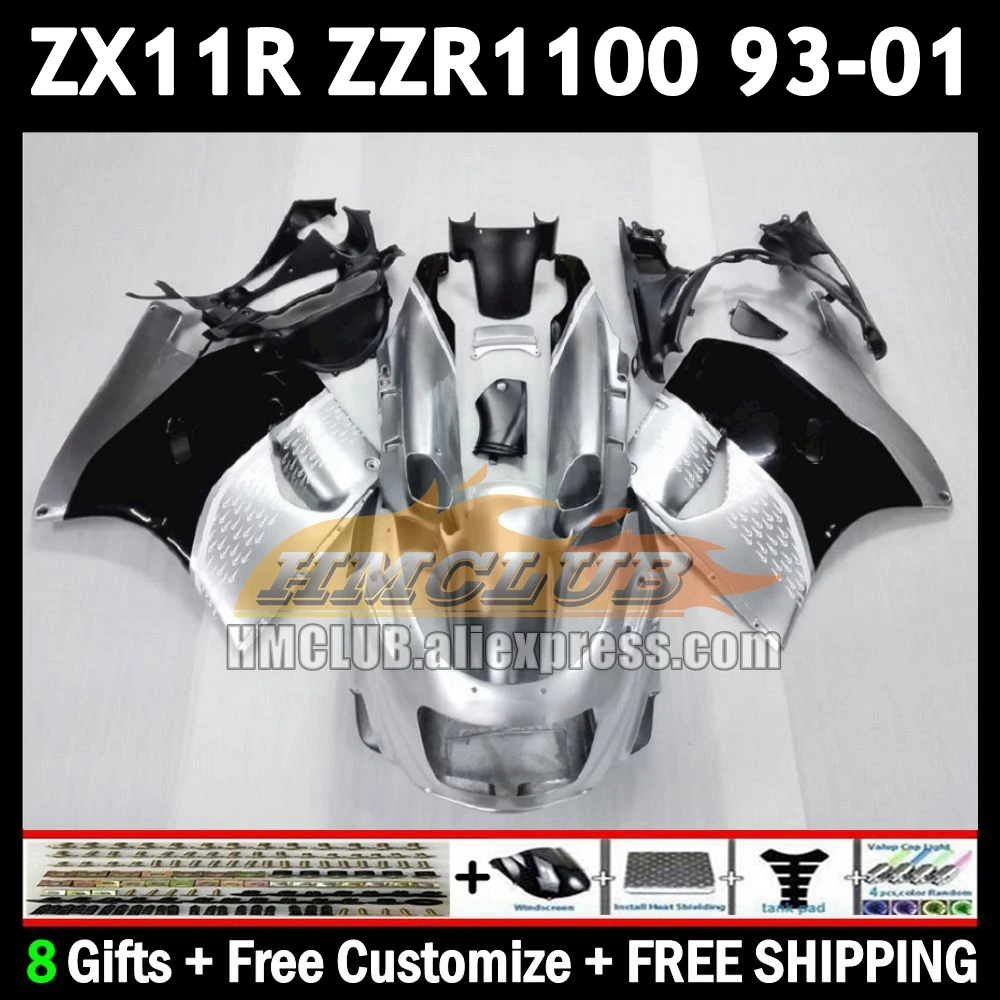 ZX11 For KAWASAKI NINJA ZX-11R silver blk ZZR 1100 ZX 11 11R 174No.4 ZZR1100 ZX11R 93 94 95 96 97 1998 1999 2000 2001 Fairing