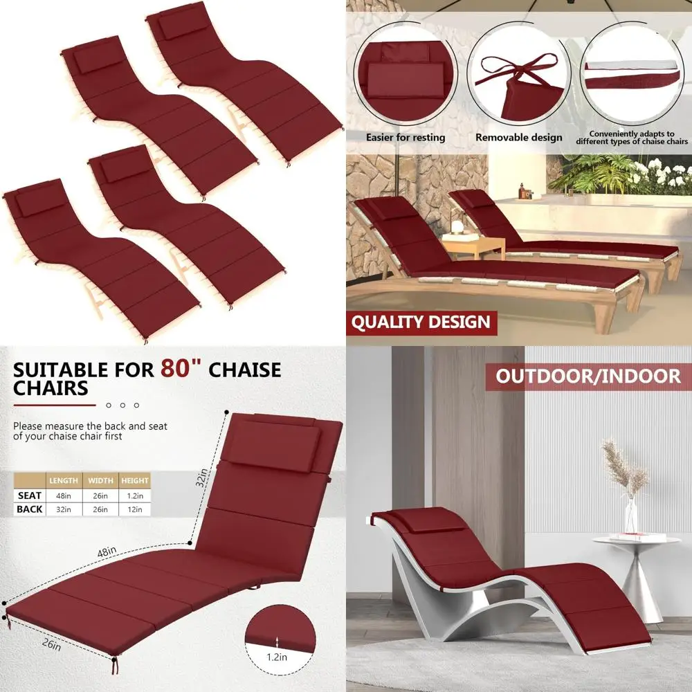 وسائد استرخاء قابلة للطي في الهواء الطلق مع مسند للرأس، وسائد بديلة مقاومة للطقس والبهتان لكراسي الفناء