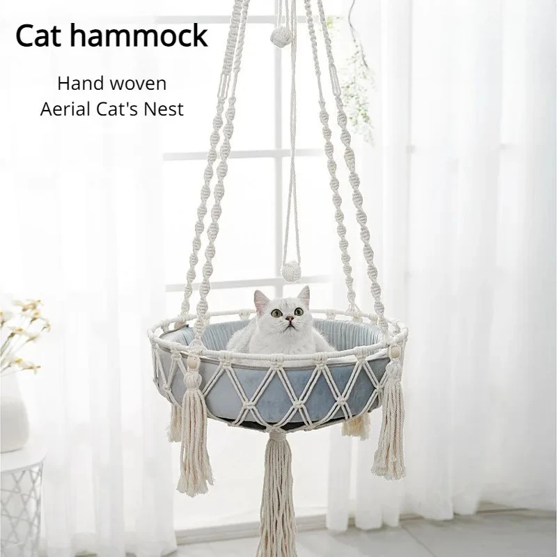 

New Pet Hammock Cat Swing Hand Woven Cotton Rope Cats Hanging Basket Kitten Hanging String Den Indoor Pend Nest Pets Supplies