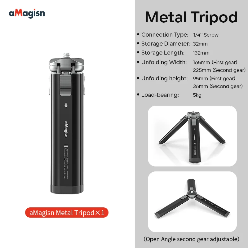 AMagisn-Trépied en métal pour GoPro, DJI OSMO, Insta360, accessoires de trépied en alliage d'aluminium, trépied à vis 1/4 pour appareil photo