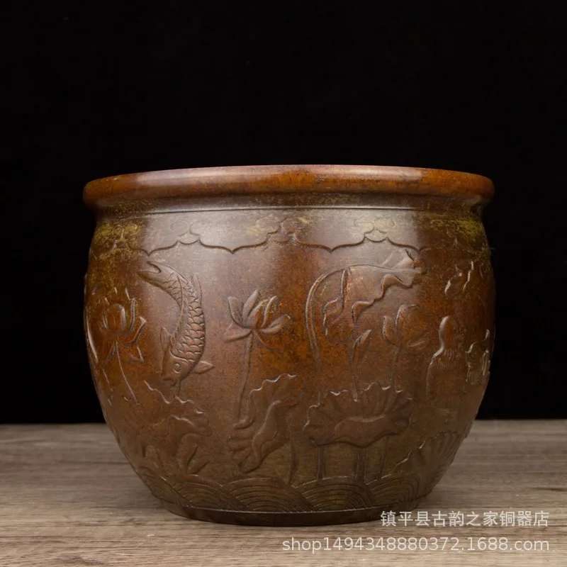 Pure Lotus Leaf Mandarin Duck Large Golden Toad Copper Cylinder Ornament Office Home Living Room Shop Desktop Decoration