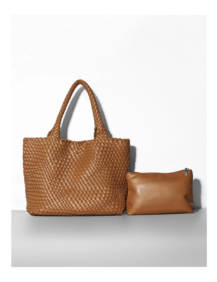 Große Kapazität Designer Stricken Mode PU Leder Damen Umhängetasche Handtaschen für Strand Reise Single-Shoulder Damen Tasche – Detail 8